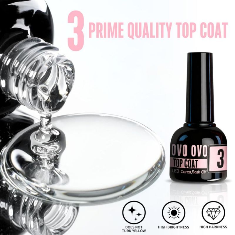 Kit de Pegamento UV para Uñas NOVO OVO 2×10 ml + Capa Superior de Gel UV