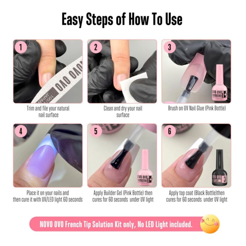Kit de Pegamento UV para Uñas NOVO OVO 2×10 ml + Capa Superior de Gel UV
