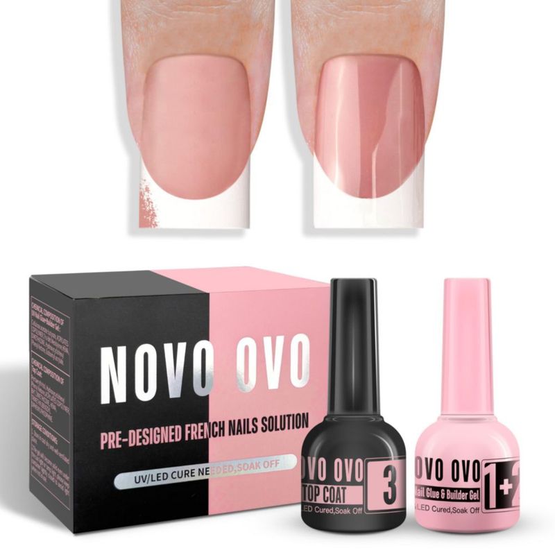 Kit de Pegamento UV para Uñas NOVO OVO 2×10 ml + Capa Superior de Gel UV