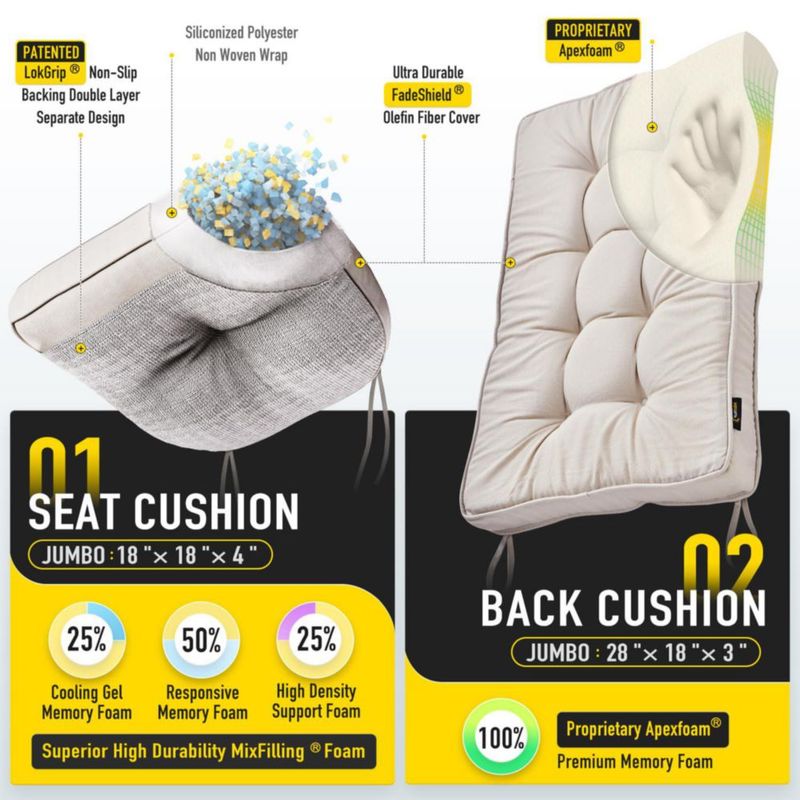 Cojín SUNROX para Silla Mecedora - Juego de 2 Piezas Color Crema
