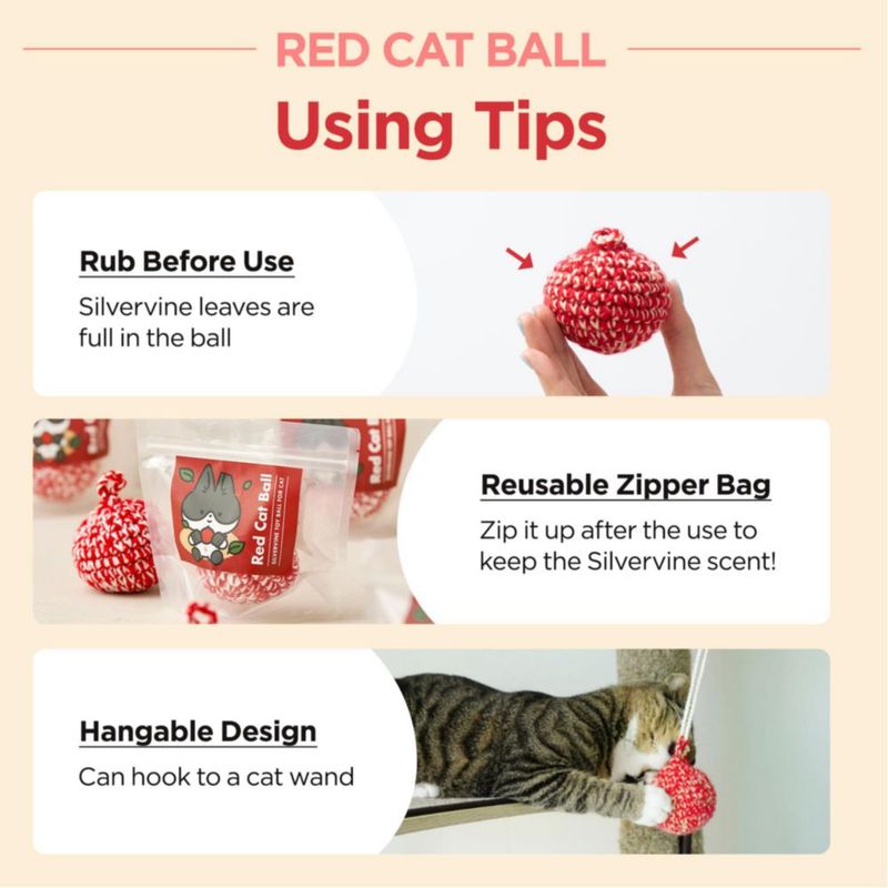 Pelota de Gato JAYU PET 7 cm Roja de Silvervine Hecha a Mano