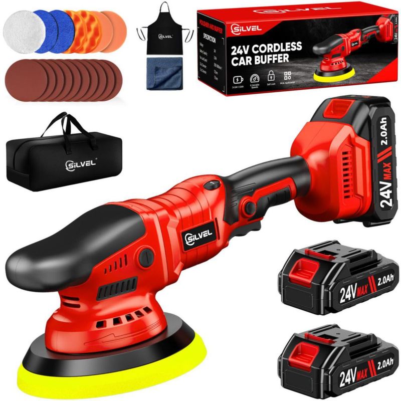 Pulidora de coche SILVEL inalámbrica 24 V 2×2000 mAh 5 pulgadas