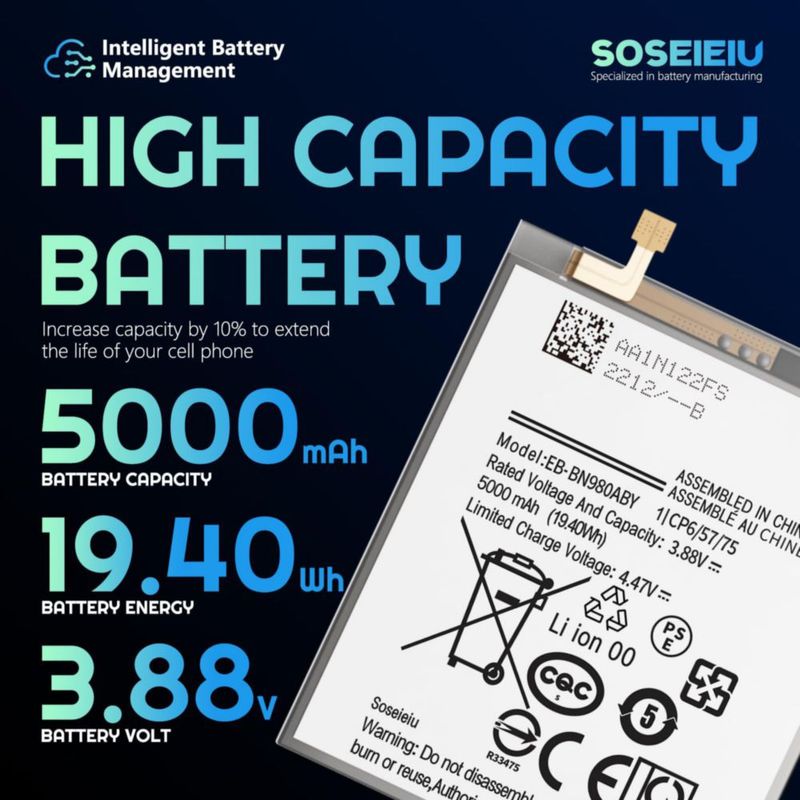 Batería de repuesto Soseieiu para Galaxy Note 20 5000 mAh EB-BN980ABY