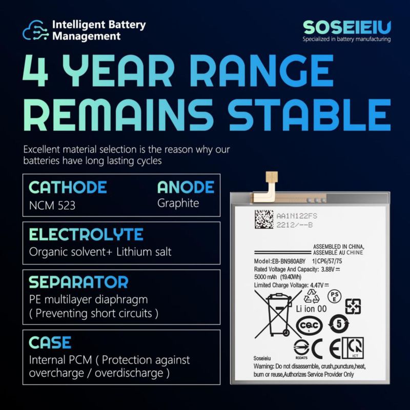 Batería de repuesto Soseieiu para Galaxy Note 20 5000 mAh EB-BN980ABY