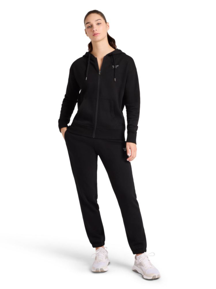 Sudadera Reebok con lentejuelas y cremallera completa negra talla grande