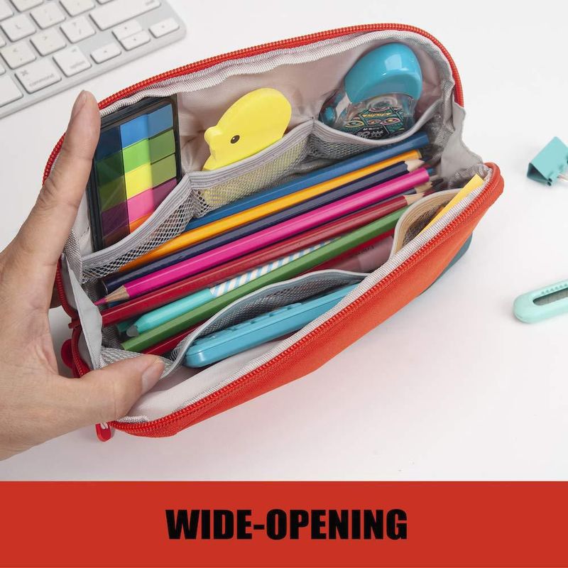 Estuche para lápices y bolígrafos Sooez de apertura amplia naranja triangular
