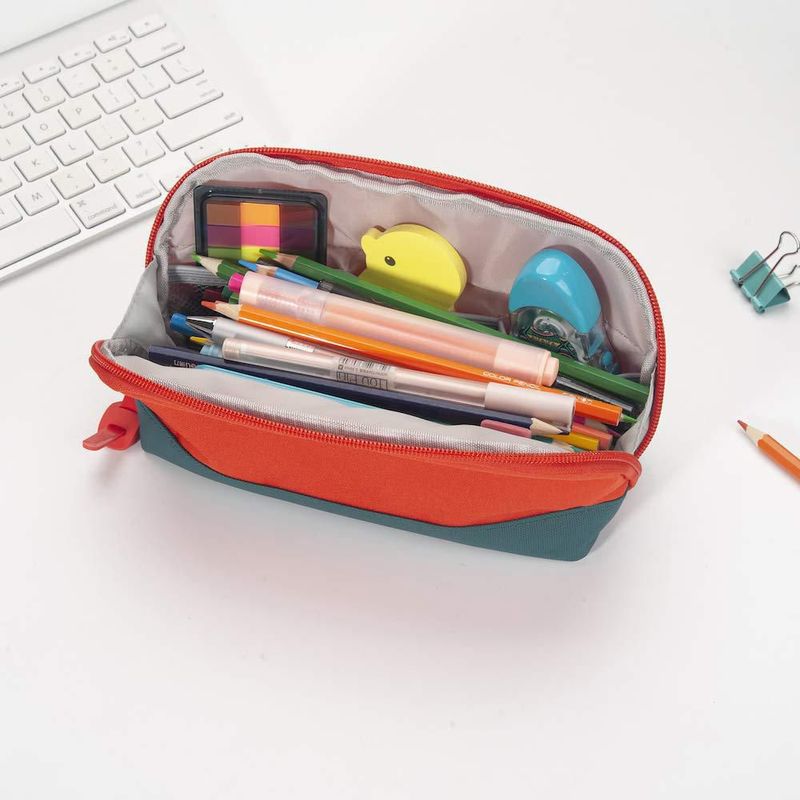Estuche para lápices y bolígrafos Sooez de apertura amplia naranja triangular