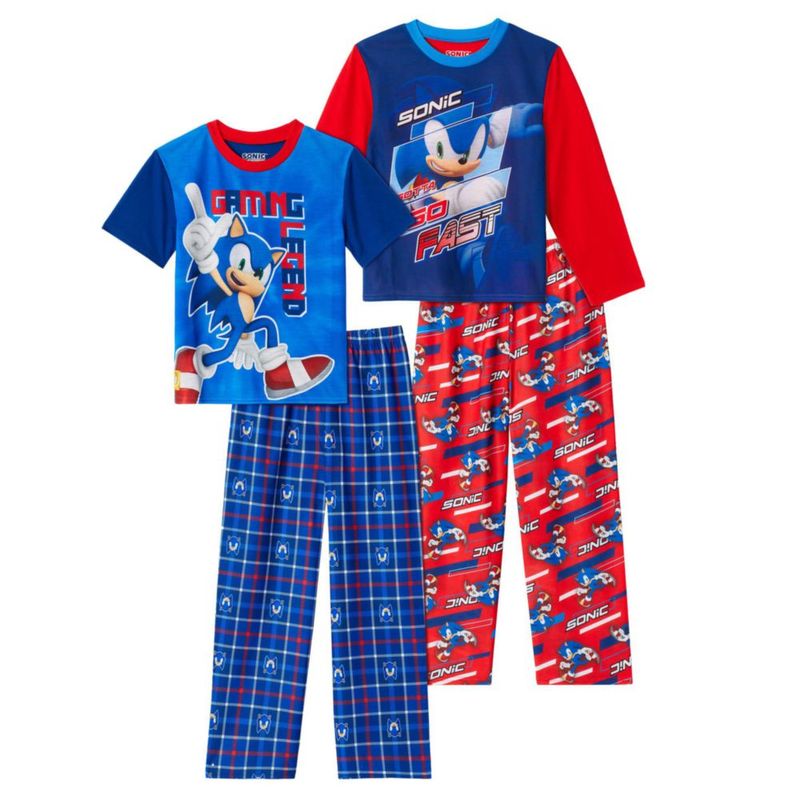 Conjunto de pijama de 4 piezas Sonic The Hedgehog rojo-azul