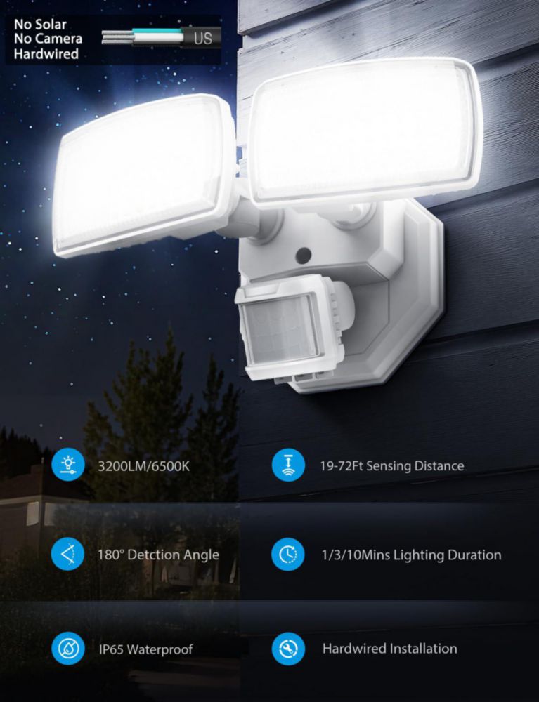 Luces exteriores Onforu 32W de 2 cabezas con sensor de movimiento – paquete de 2