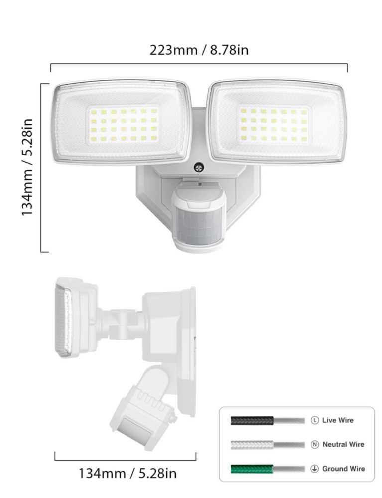 Luces exteriores Onforu 32W de 2 cabezas con sensor de movimiento – paquete de 2