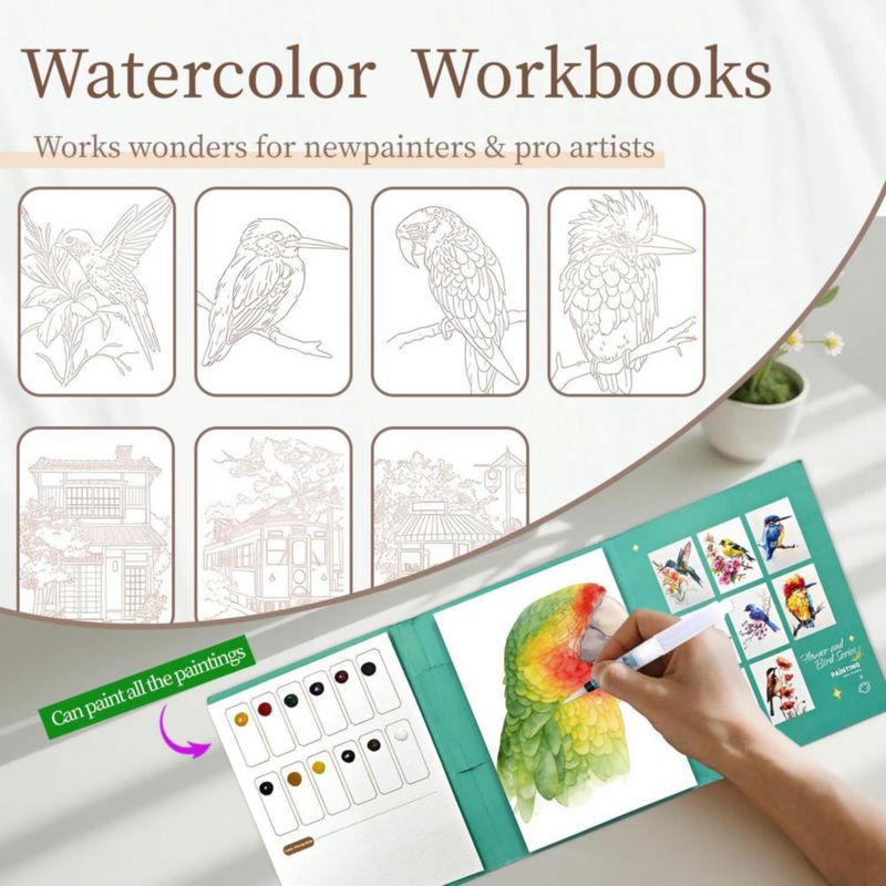 Libro de Acuarela NaTuGi Pack de 2 para Adultos - Kit de Colorear