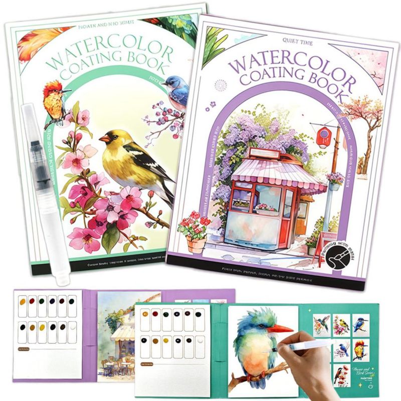 Libro de Acuarela NaTuGi Pack de 2 para Adultos - Kit de Colorear
