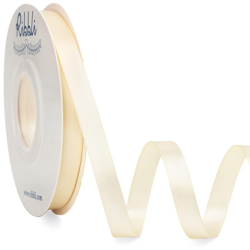 Cinta de satén doble faz Ribbli 1 cm x 23 m color marfil