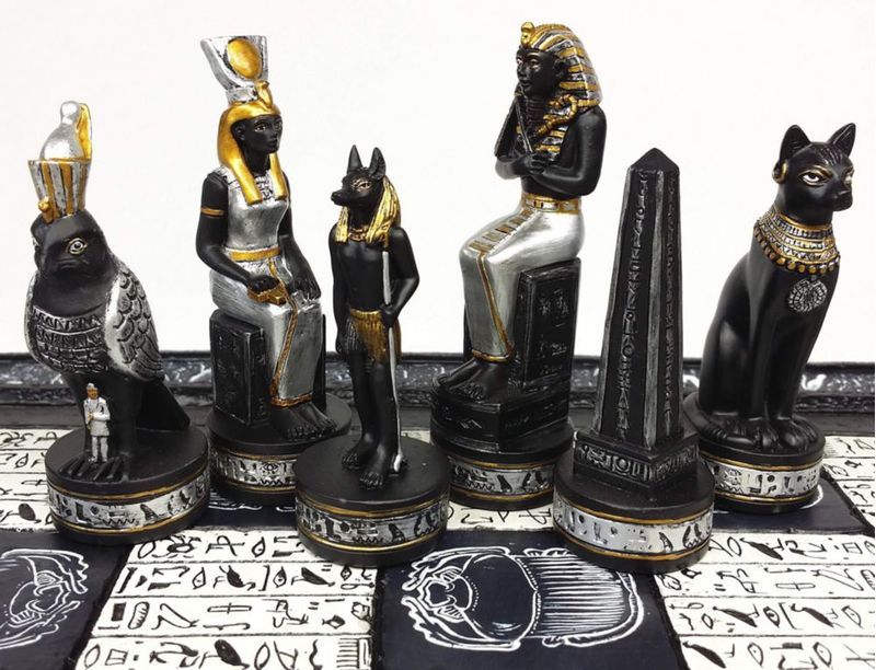 Juego de Ajedrez HPL 41 cm Anubis Negro Plata y Oro