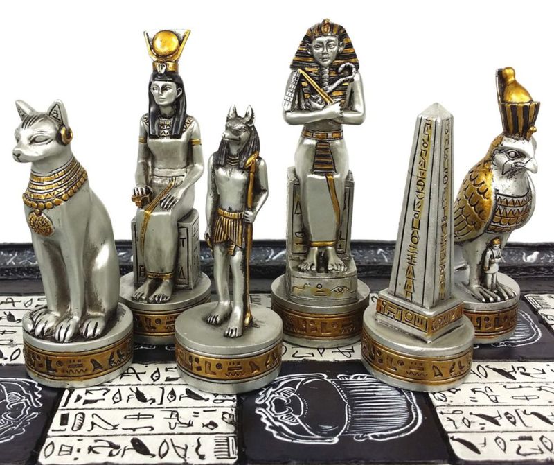 Juego de Ajedrez HPL 41 cm Anubis Negro Plata y Oro
