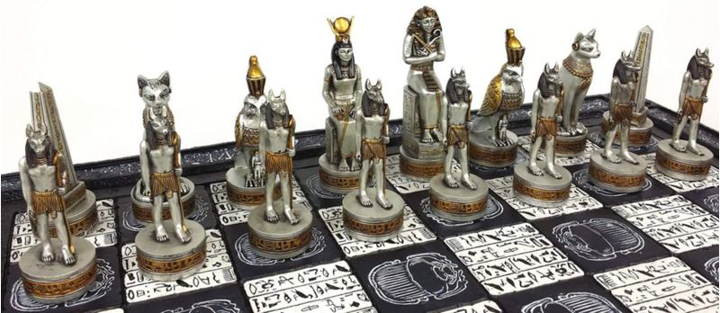 Juego de Ajedrez HPL 41 cm Anubis Negro Plata y Oro