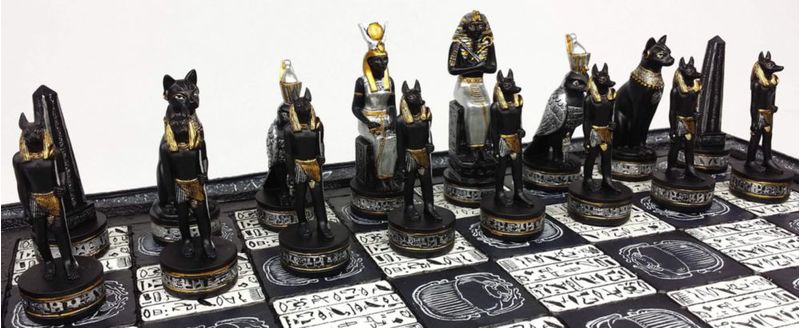 Juego de Ajedrez HPL 41 cm Anubis Negro Plata y Oro