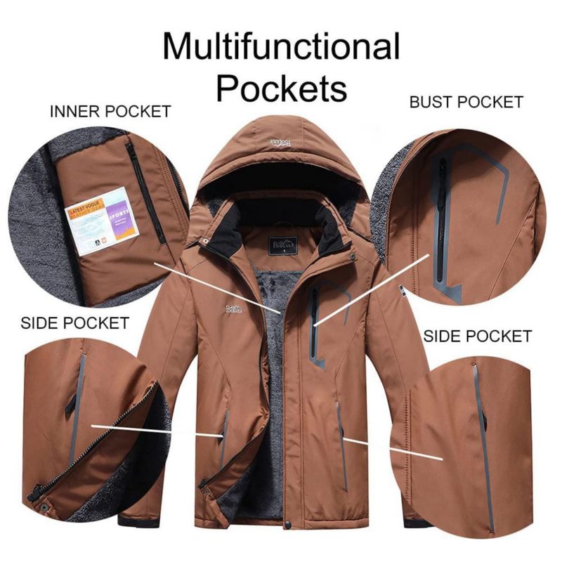 Chaqueta de esquí Pooluly impermeable y cortaviento marrón - M