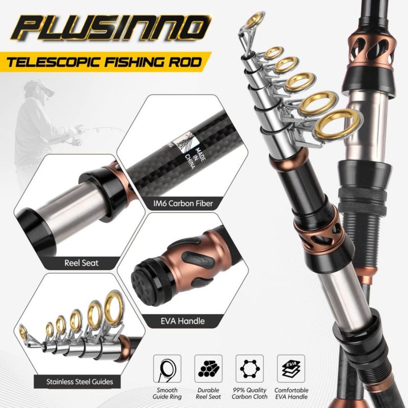Combo de Caña y Carrete de Pesca PLUSINNO 24‑ton Fibra de Carbono