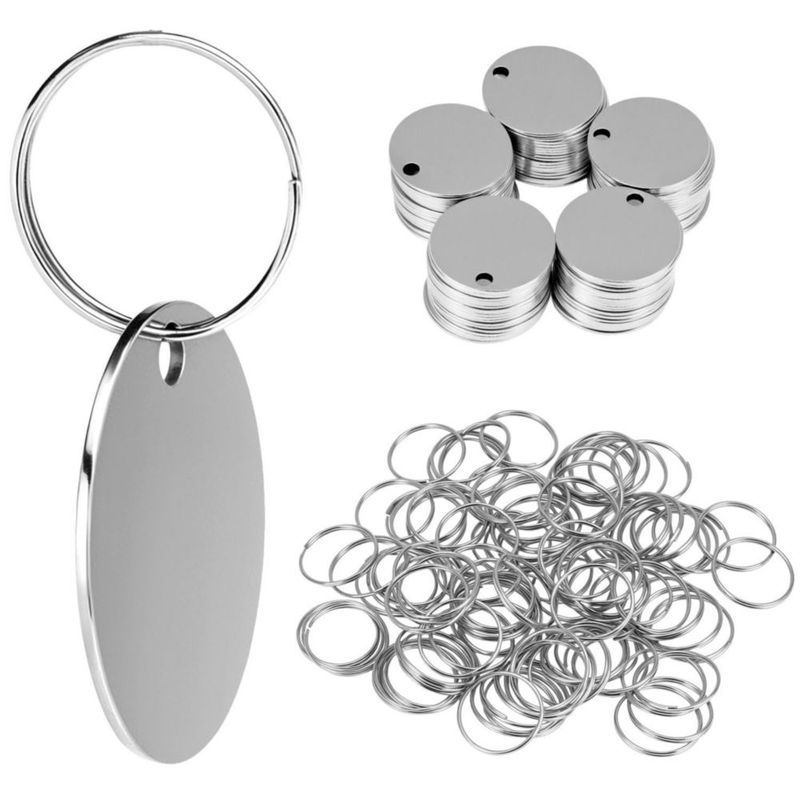 Placas en blanco de acero inoxidable QWORK 3 cm con anillas – 100 piezas