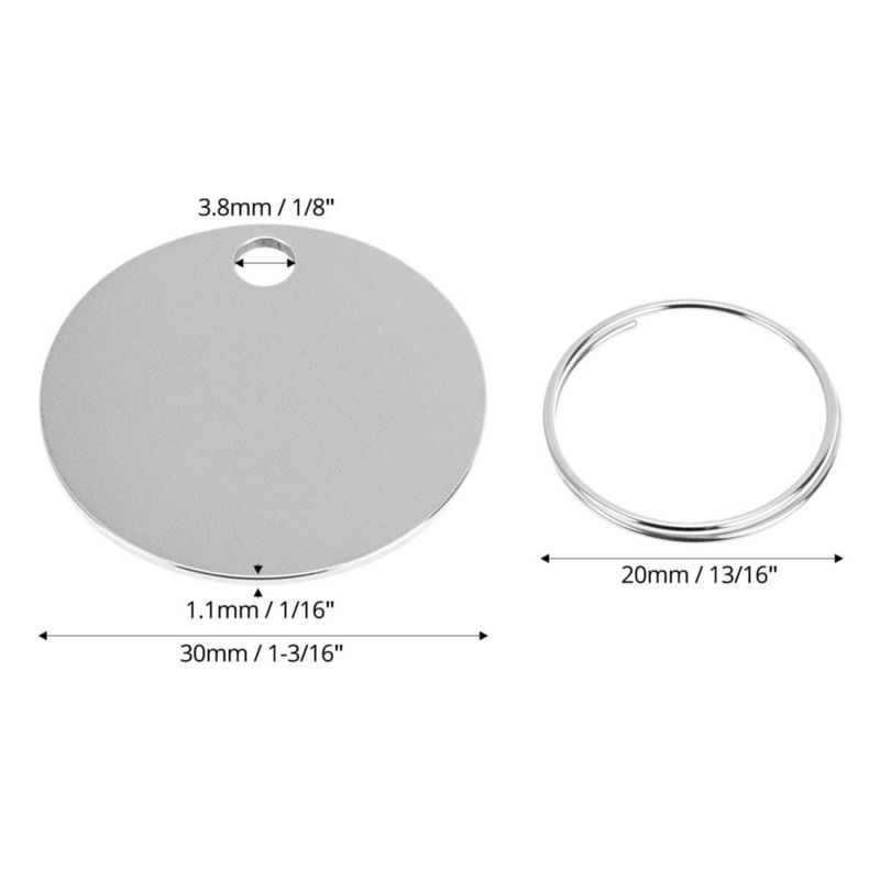 Placas en blanco de acero inoxidable QWORK 3 cm con anillas – 100 piezas