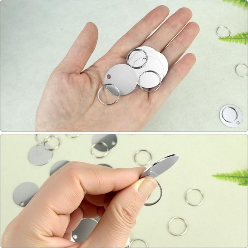 Placas en blanco de acero inoxidable QWORK 3 cm con anillas – 100 piezas
