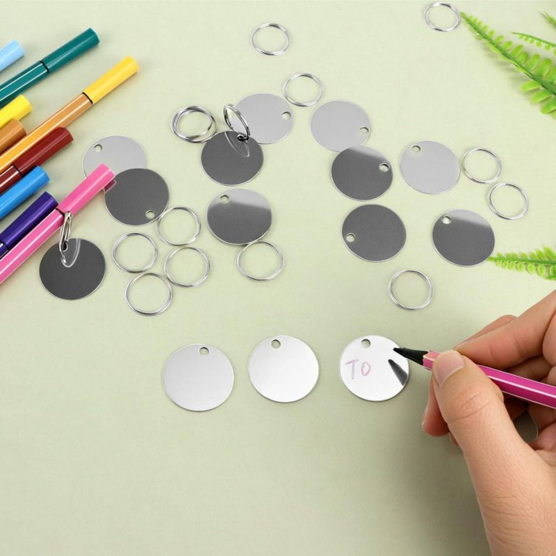 Placas en blanco de acero inoxidable QWORK 3 cm con anillas – 100 piezas