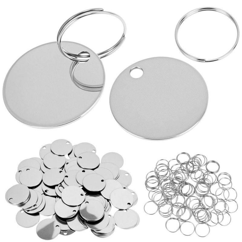 Placas en blanco de acero inoxidable QWORK 3 cm con anillas – 100 piezas