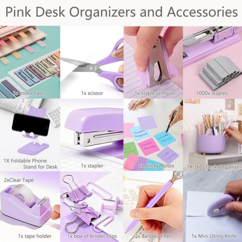 Organizador de escritorio suniya 16 piezas – Set de suministros de oficina morado