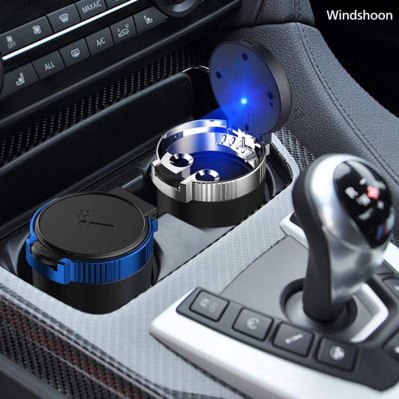 Cenicero para coche Windshoon 10x7x5 cm con LED azul portátil