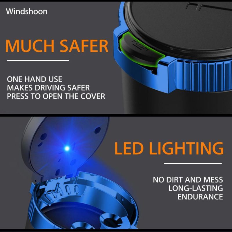 Cenicero para coche Windshoon 10x7x5 cm con LED azul portátil