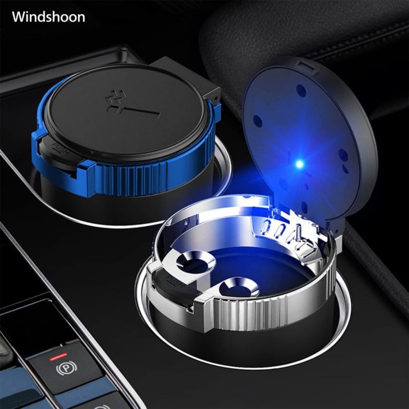 Cenicero para coche Windshoon 10x7x5 cm con LED azul portátil