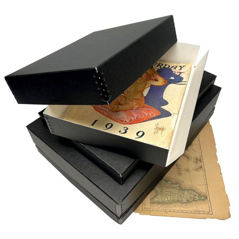 Caja de archivo Lineco 22x27x8 cm negra - juego de 2