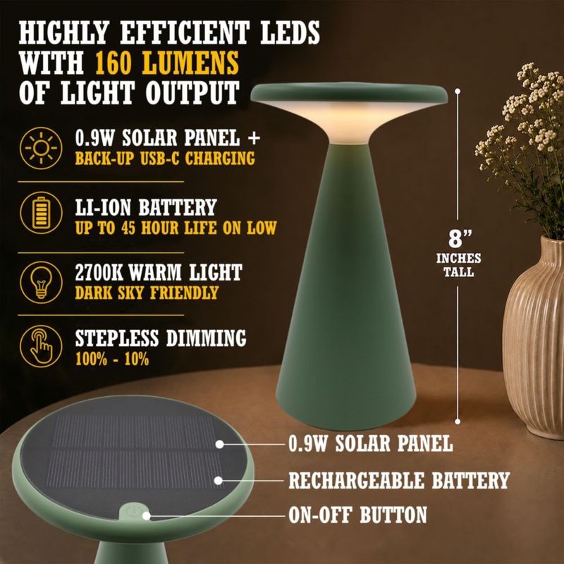 Lámpara Solar VerLuce Hongo Verde 45 h con Atenuación Continua