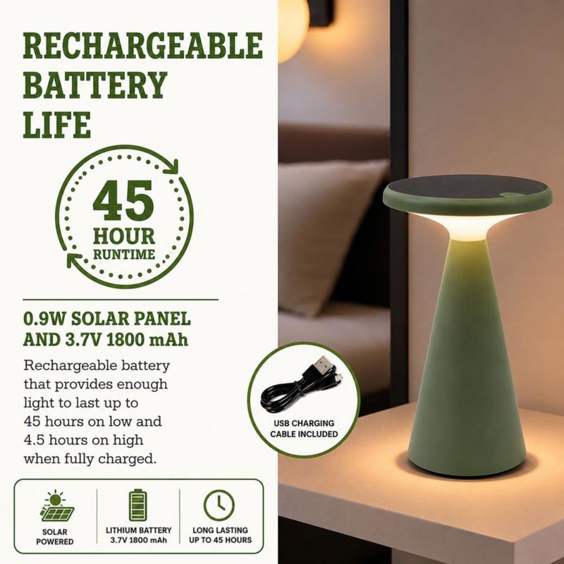 Lámpara Solar VerLuce Hongo Verde 45 h con Atenuación Continua