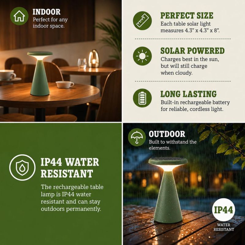 Lámpara Solar VerLuce Hongo Verde 45 h con Atenuación Continua