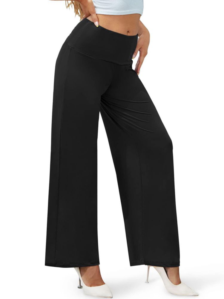 Pantalones Palazzo Arolina Negro Pierna Ancha Cintura Alta