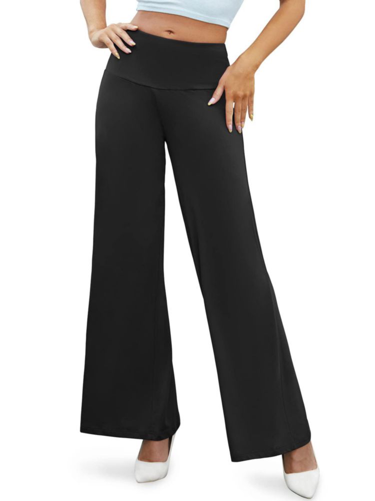 Pantalones Palazzo Arolina Negro Pierna Ancha Cintura Alta