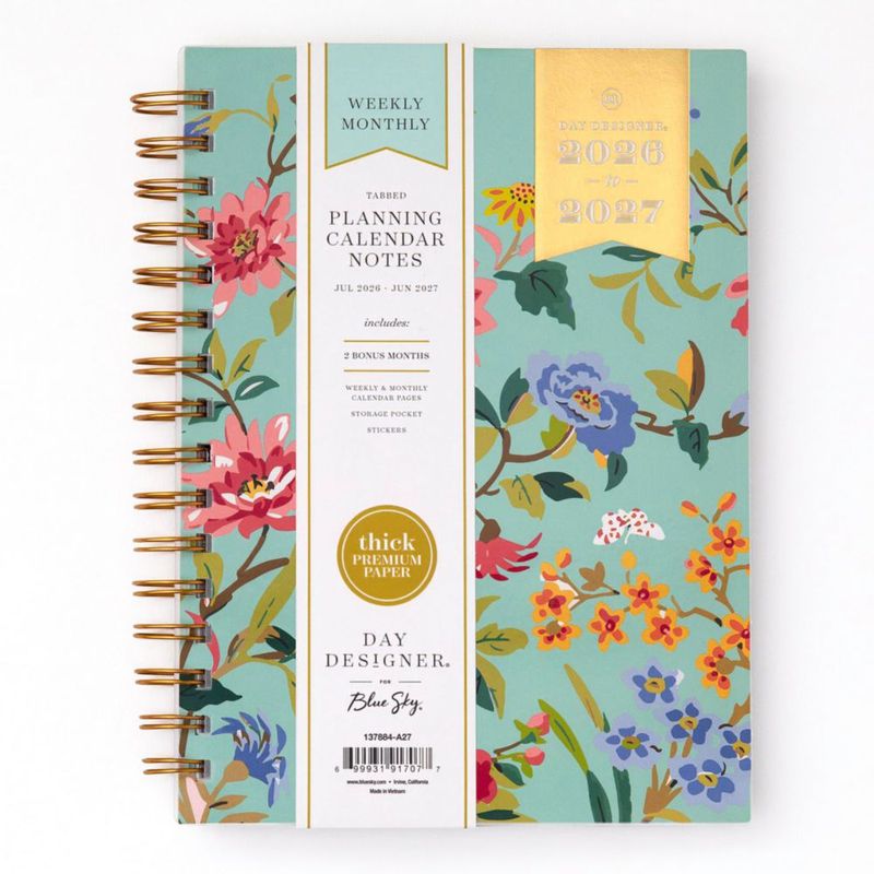 Planificador académico Blue Sky 15 cm x 22 cm Floral Menta 2026‑2027