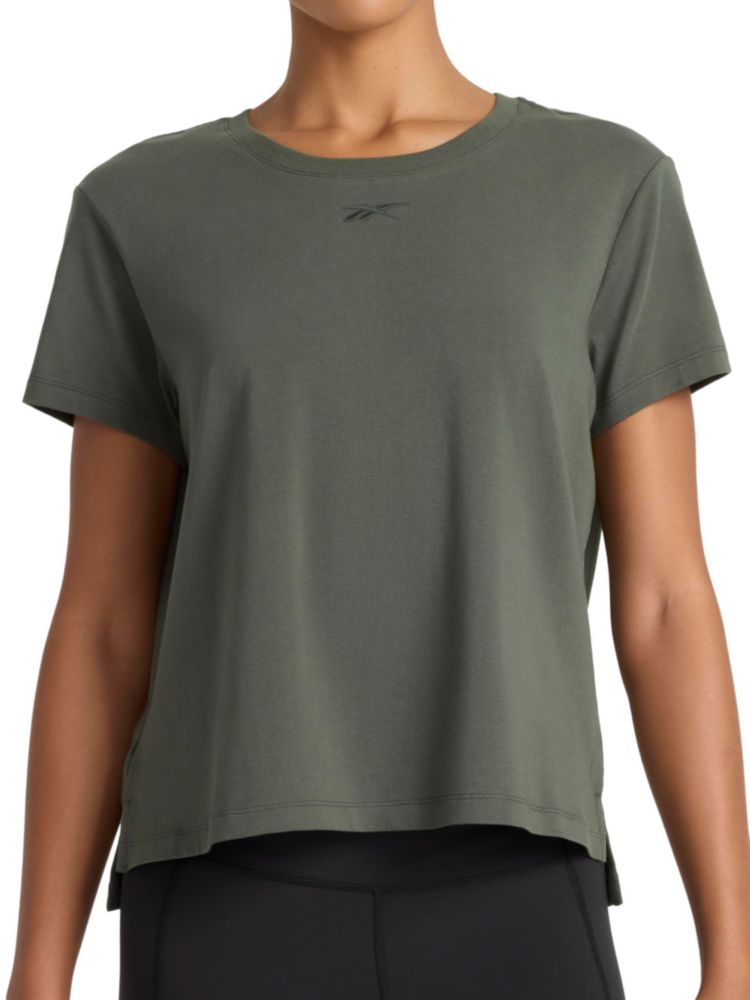 Camiseta Reebok para mujer talla grande verde Grit algodón elástico