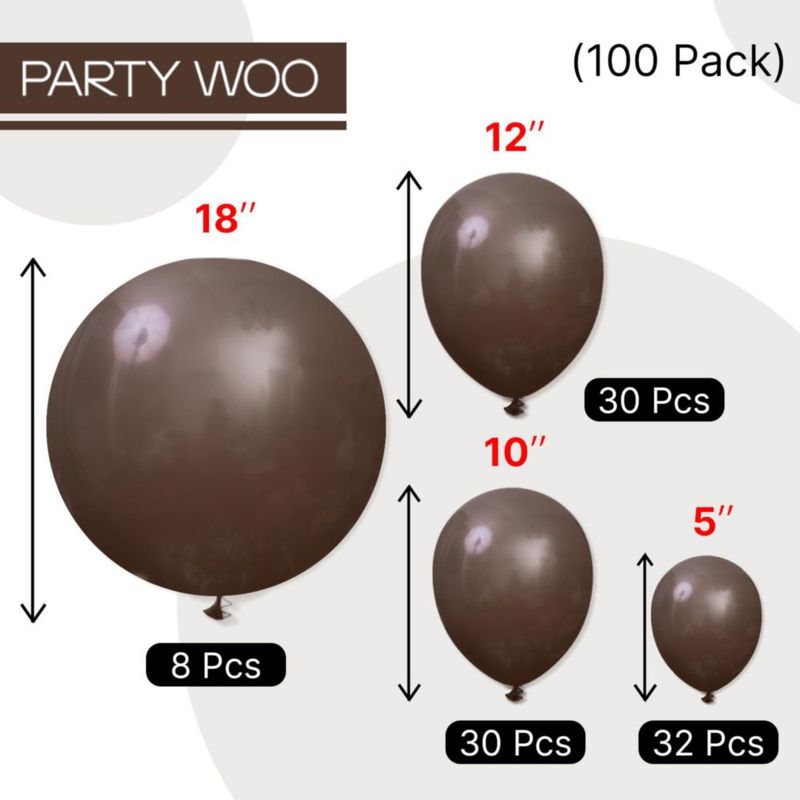 Globos PartyWoo 100 piezas Marrón oscuro varios tamaños