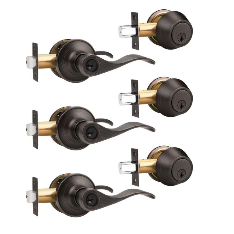 Cerradura Gobrico Pack de 3 con acabado en bronce cepillado al aceite llave idéntica