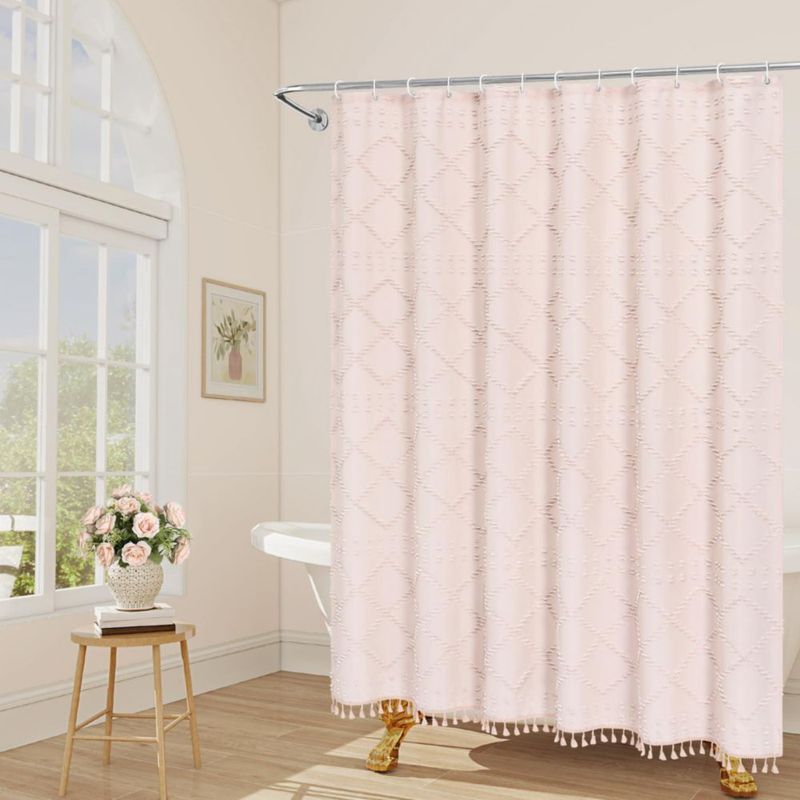 Cortina de Ducha Craidlela 183 cm Rosa Boho con Borlas