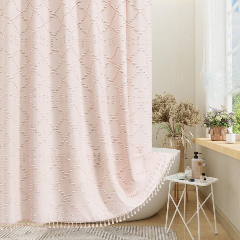 Cortina de Ducha Craidlela 183 cm Rosa Boho con Borlas