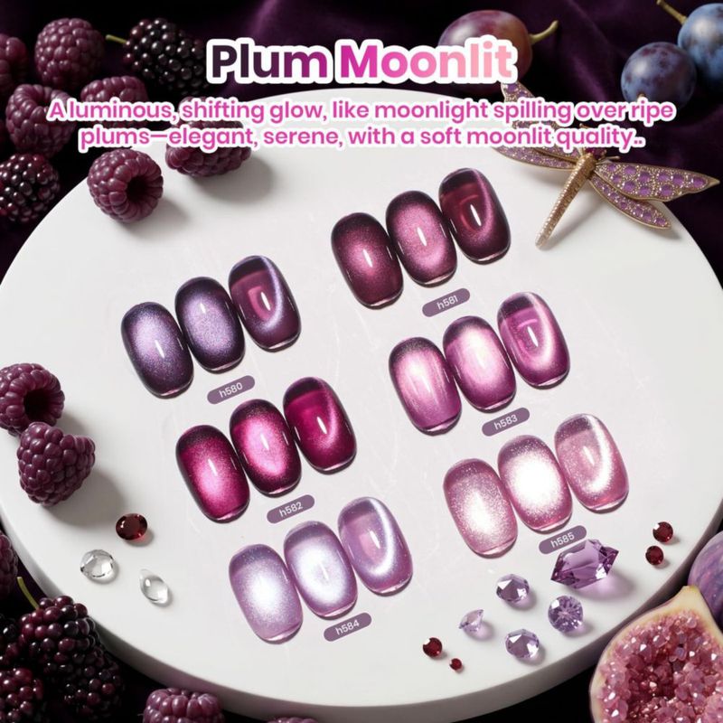 Esmalte de gel beetles 6 colores cat eye ciruela con glitter