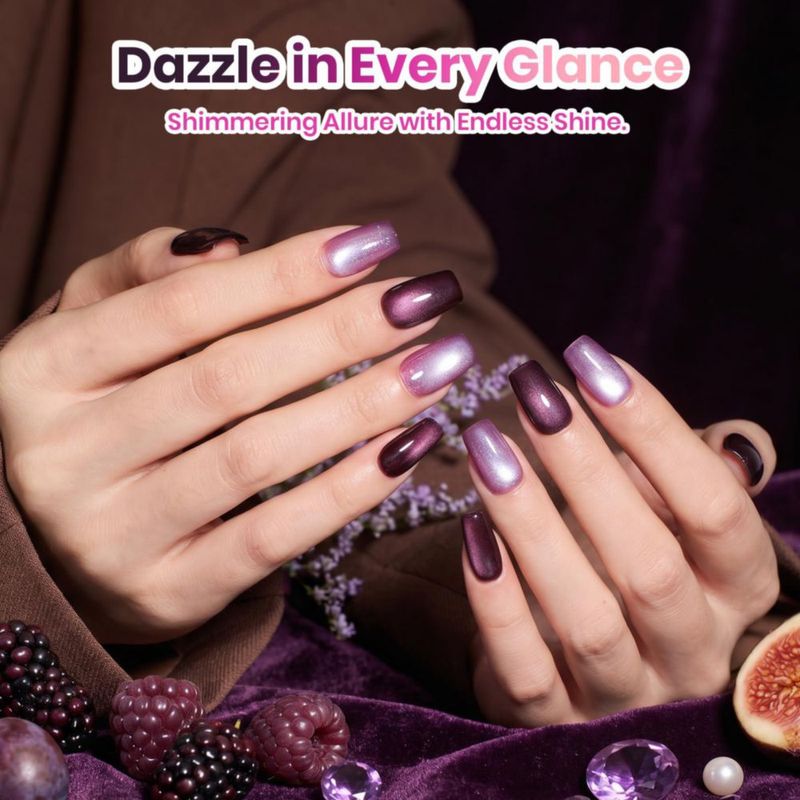 Esmalte de gel beetles 6 colores cat eye ciruela con glitter