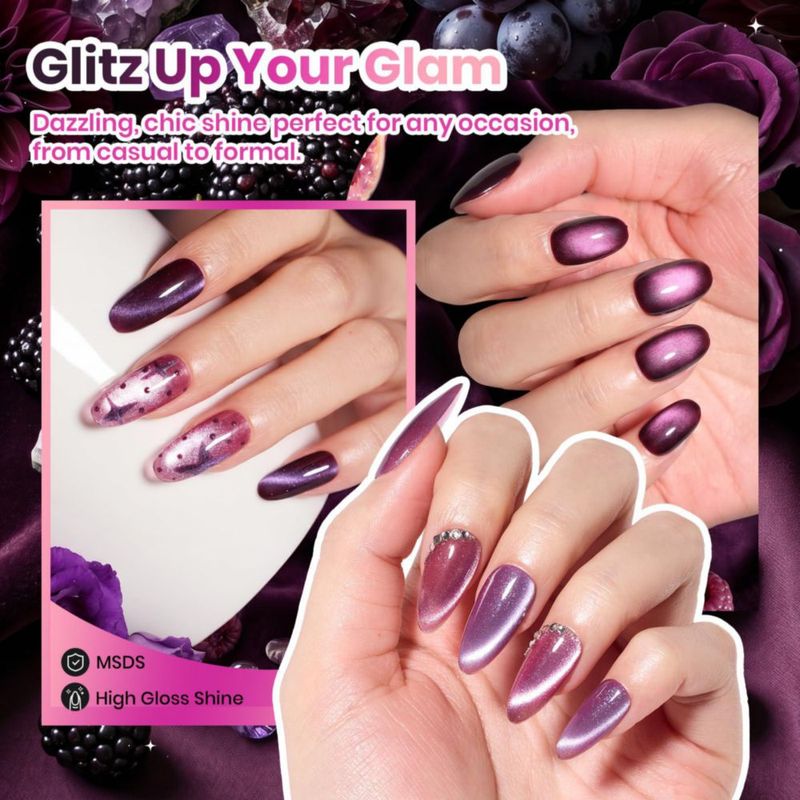 Esmalte de gel beetles 6 colores cat eye ciruela con glitter