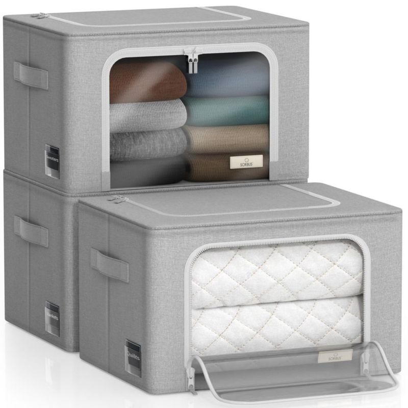 Caja de almacenamiento Sorbus 3 unidades gris 43 × 33 × 33 cm