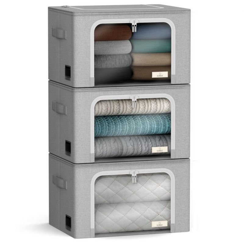 Caja de almacenamiento Sorbus 3 unidades gris 43 × 33 × 33 cm