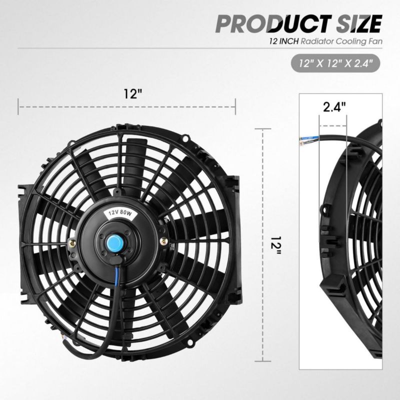 Kit de Ventilador de Radiador Eléctrico de 12 pulgadas DNA Motoring con Termostato Relé y Soporte Alto Rendimiento Diseño Delgado Push‑Pull